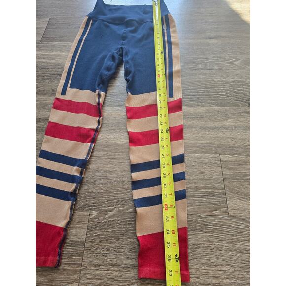 Free People Movement Seamless Stripe Leggings M/L Navy Red Tan Yoga Pants - Picture 8 of 10